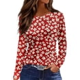 thumbnail image 1 of WTOBBY Women's Loose Fit Casual Floral Print Long Sleeve Hem Slit Round Neck T-shirt Top Fashionable Design Breathable Material Comfort Wear Perfect for Daily Outfit Layering,Wine M, 1 of 5
