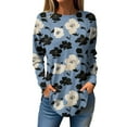 thumbnail image 1 of WTOBBY Women's Loose Fit Casual Floral Printed Round Neck Long Sleeve T-shirt Pullover Top Soft Breathable Material for Relaxed Wear Daily Comfort Fashion Blouse Trendy ,Sky Blue M, 1 of 5