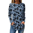 thumbnail image 1 of WTOBBY Women's Loose Fit Casual Floral Printed Round Neck Long Sleeve T-shirt Pullover Top Soft Breathable Material for Relaxed Wear Daily Comfort Fashion Blouse Trendy ,Royal Blue M, 1 of 5