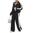 thumbnail image 1 of WTOBBY Women's Loose Fit Hooded Zipper Color Block Top with Solid Color Pants Casual Two Piece Set, Comfortable Streetwear Outfit for Everyday Wear,Black L, 1 of 4