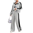 thumbnail image 1 of WTOBBY Women's Loose Fit Hooded Zipper Color Block Top with Solid Color Pants Casual Two Piece Set, Comfortable Streetwear Outfit for Everyday Wear,Light Gray XL, 1 of 4