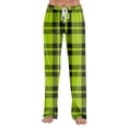 thumbnail image 1 of WTOBBY Women's Loose Fit Plaid Print Pajama Pants with Adjustable Drawstring Elastic Waist - Comfortable Straight Leg Sleepwear for Yoga, Home Lounge and Casual Everyday Wear,Light Green 2XL, 1 of 7