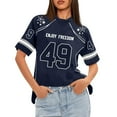 thumbnail image 1 of WTOBBY Women's Loose Fit Short Sleeve Mesh Football Jersey Inspired V-Neck Graphic Top Tee, Trendy Sportswear for Casual Wear, Comfortable and Lightweight Summer Apparel ,Navy M, 1 of 5