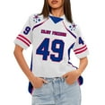 thumbnail image 1 of WTOBBY Women's Loose Fit Short Sleeve Mesh Football Jersey V-Neck Graphic Top Tee, Casual Sporty Apparel for Daily Wear, Comfortable and Lightweight with Trendy Patterns ,Dark Purple L, 1 of 5