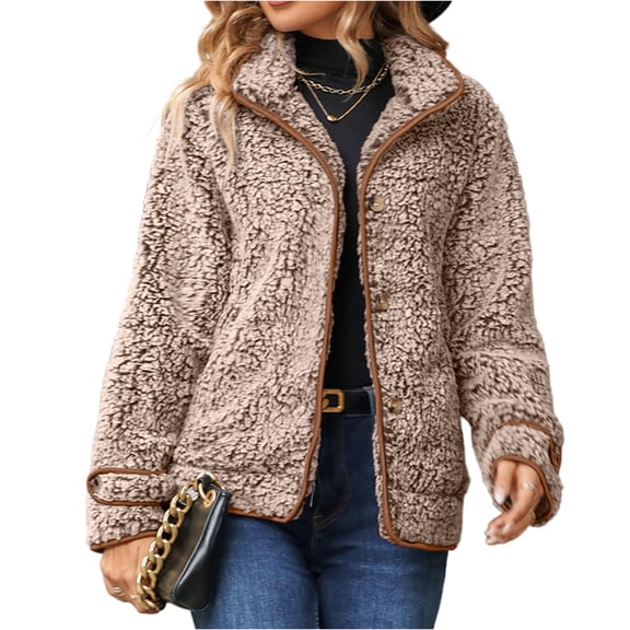 WTOBBY Women's Loose Winter Coat with Long Sleeve, Single Breasted Lapel, and Gradient Plush Fabric, Warm Design,Coffee M