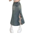 thumbnail image 1 of WTOBBY Women's Mermaid Denim Skirt High Waist Fishtail Hem Irregular Wave Slit Design Stretchy Solid Color Mid Calf Length,Light Blue L, 1 of 4