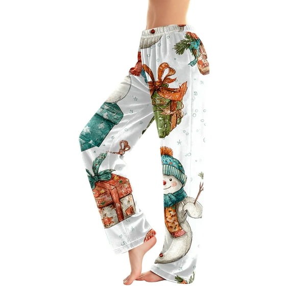 WTOBBY Women's Merry Christmas Flannel Pajama Pants, Fashionable Print Sleepwear with Holiday Designs,Soft and Warm Women's Pajama Bottoms for Winter Season,White XS