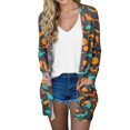 thumbnail image 1 of WTOBBY Women's Mid-Length Halloween Print Cardigan Jacket Casual Comfortable Open Front Long Sleeve Cover Up With Pockets Fall Fashion Outerwear,Army Green L, 1 of 8