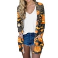 thumbnail image 1 of WTOBBY Women's Mid-Length Halloween Print Cardigan Jacket Casual Comfortable Open Front Long Sleeve Cover Up With Pockets Fall Fashion Outerwear,Gold S, 1 of 7