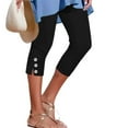 thumbnail image 1 of WTOBBY Women's Mid-Rise Elastic Solid Color Tight Fitting Cropped Pants with Decorative Buttons, Sexy and Fashionable Casual Trousers for Summer, Comfortable Stretch Fit,Black L, 1 of 5