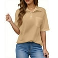 thumbnail image 1 of WTOBBY Women's Modern Button-Down Shirt with Chest Pocket, Casual Short Sleeve Solid Color Blouse for Business Casual Attire,Khaki 2XL, 1 of 4