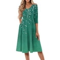 thumbnail image 1 of WTOBBY Women's Modern Floral Print V-Neck 3/4 Sleeve Midi Dress, Contemporary Digital Design Sundress with Fashion Forward Style,Army Green L, 1 of 4