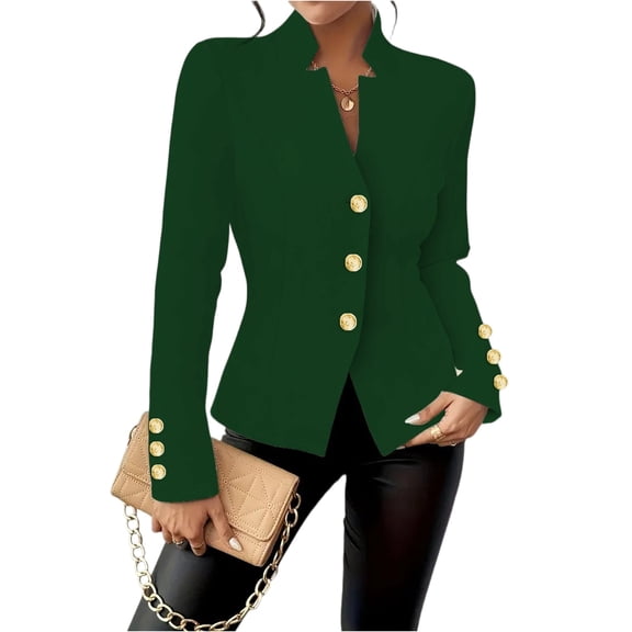 WTOBBY Women's Modern V-Neck Long Sleeve Button-Up Cardigan Coat, Solid Color Casual Jacket with Knit Detail, Perfect for Work or Casual Outings, Breathable and Soft Fabric,Green S