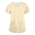 thumbnail image 1 of WTOBBY Women's Nurse Costume Uniform Set with Short Sleeve Print Top and Pants, Halloween Themed Role Play Work Outfit for Women,Beige 3XL, 1 of 6