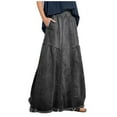 thumbnail image 1 of WTOBBY Women's Patchwork Denim Skirt Casual Loose Fit Side Pockets Solid Color Mid Length Comfort Stretch Washed Blue Jeans Skirt,Gray M, 1 of 5