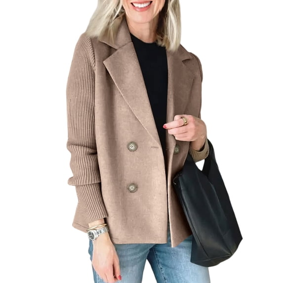 WTOBBY Women's Patchwork Design Jacket Long Sleeve Solid Color Casual Outerwear Fashion Spliced Panel Lightweight Coat with Front Zipper Street Style Trendy Spring Piece,Brown S