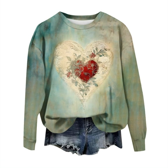 WTOBBY Women's Patchwork Print Long Sleeve Pullover, Casual Crewneck Top for Fall Fashion, Comfortable Loose Fit Blouse with Artistic Design, Holiday Style,Green S