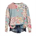 thumbnail image 1 of WTOBBY Women's Patchwork Print Long Sleeve Pullover, Casual Crewneck Top for Fall Fashion, Comfortable Loose Fit Blouse with Artistic Design, Holiday Style,Sky Blue XL, 1 of 4