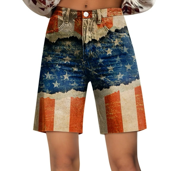 WTOBBY Women's Patriotic Print Wide Leg Bermuda Shorts - 4th of July Casual Short Pants with Elastic Waist & Quick-Dry Material for Outdoor Celebrations,Dark Blue 2XL