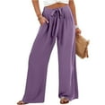 thumbnail image 1 of WTOBBY Women's Peplum Hem Wide Leg Dress Pants - Elegant High Waist Trousers with Decorative Belt Loops & Tailored Fit for Evening Events,Purple M, 1 of 4