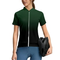 WTOBBY Women's Performance Cycling Short Sleeve Shirt, Ombre Gradient Athletic Top with Breathable Fabric & Reflective Safety Trim,Dark Green L