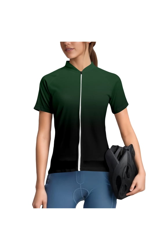 Women's Performance Cycling Short Sleeve Shirt, Ombre Gradient Athletic Top with Breathable Fabric & Reflective Safety Trim,Dark Green M