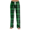 thumbnail image 1 of WTOBBY Women's Plaid Print Pajama Pants with Drawstring Elastic Waist, Comfortable Straight Leg Loose Fit for Sleepwear and Yoga Activities,Army Green L, 1 of 7