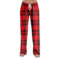 thumbnail image 1 of WTOBBY Women's Plaid Print Pajama Pants with Drawstring Elastic Waist, Comfortable Straight Leg Loose Fit for Sleepwear and Yoga Activities,Wine M, 1 of 7