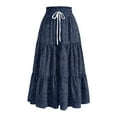 thumbnail image 1 of WTOBBY Women's Plain Color Ruffled Casual Long Skirt with Bow Detail, Retro Pleated Big Swing Skirt for Spring, Denim Print Design Loose Fit Half Skirt for Daily Fashion,Sky Blue L, 1 of 5