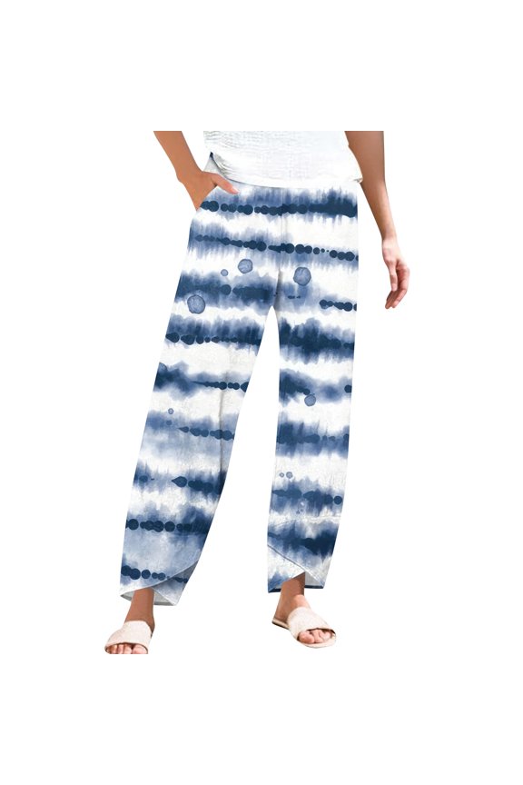 Women's Pleated Flowy Wide Leg Beach Pants - Crinkle Fabric Summer Trousers with Elastic Waist & Versatile Styling for Resort Wear,Cyan S