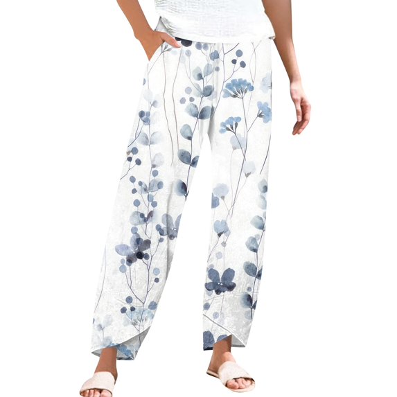 WTOBBY Women's Pleated Flowy Wide Leg Beach Pants - Crinkle Fabric Summer Trousers with Elastic Waist & Versatile Styling for Resort Wear,Navy S