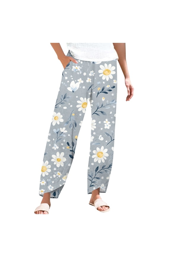 Women's Pleated Flowy Wide Leg Beach Pants - Crinkle Fabric Summer Trousers with Elastic Waist & Versatile Styling for Resort Wear,Sky Blue S