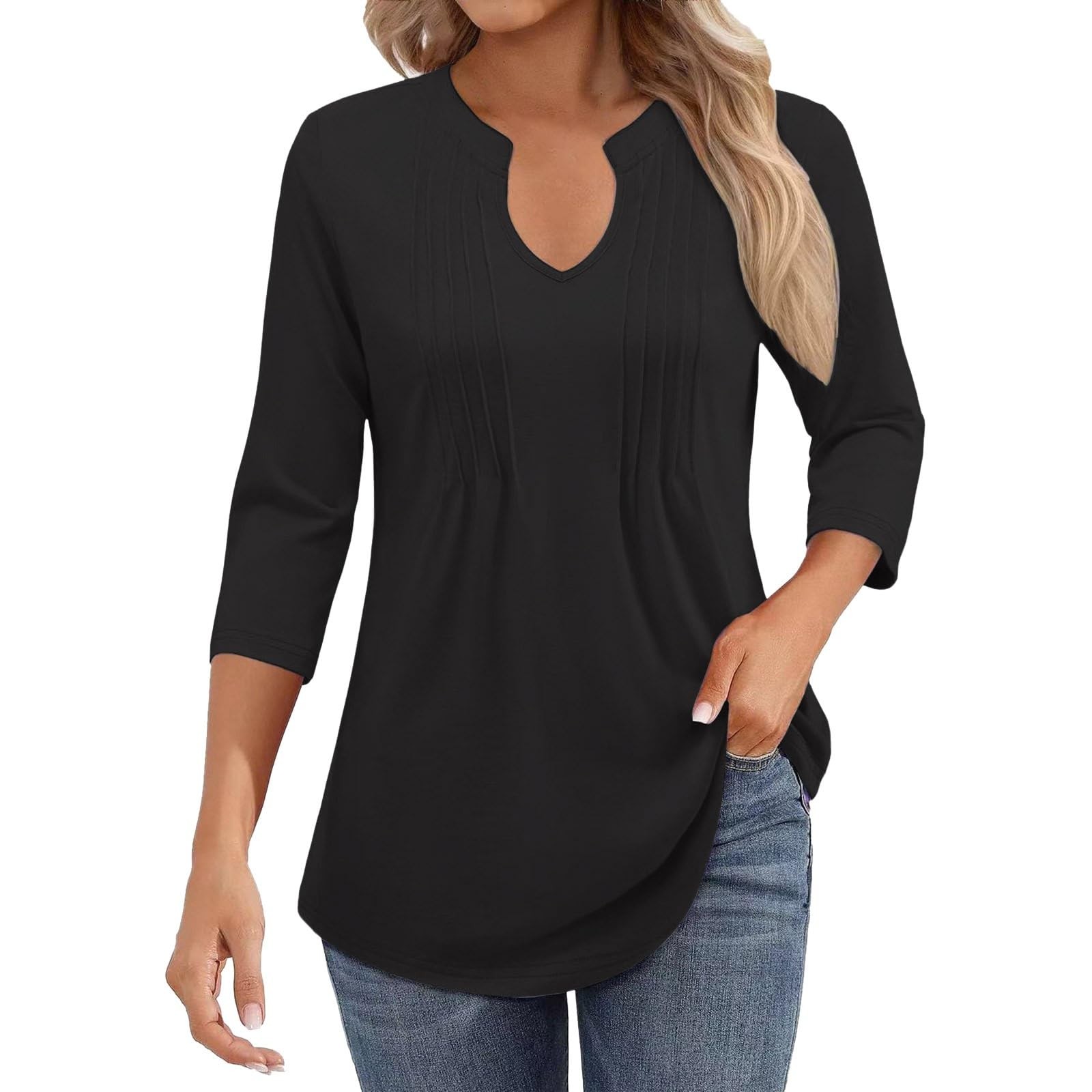 Sexy Tops For Women Fall Floral Print Blouse 3/4 Sleeve Crew Neck Plus Size Tunics Dressy Casual Shirts Womens Fall 3 4 Length Sleeve Tops 2024 Fashion F