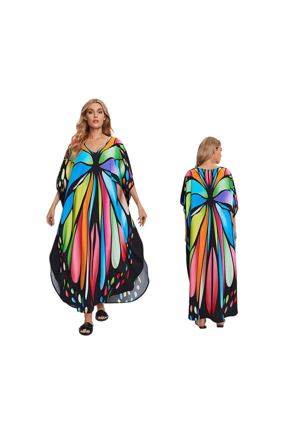 Women's Plus Size Beach Robe, Floral Rayon Sun Protective Loose-Fitting Long Cover Up for Pool Vacation Swimwear Cover and Resort Lounging,Red