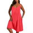thumbnail image 1 of WTOBBY Women's Plus Size Casual Solid Color Round Neck Sleeveless Pleated Camisole Dress with Pocket, Flowy and Comfortable Fit for Everyday Wear, Fashionable and Breathable Design,Watermelon Red XL, 1 of 5