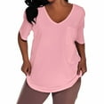 thumbnail image 1 of WTOBBY Women's Plus Size Casual Solid Color V-Neck Short Sleeve Pocket T-Shirt Top, Comfortable and Versatile Fit for Everyday Summer Wear,Light pink L, 1 of 5