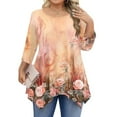thumbnail image 1 of WTOBBY Women's Plus Size Floral Print 3/4 Sleeve Round Neck Tunic Top Loose Fit Tee for Full Figure Comfort and Fall Seasonal Fashion,Light pink L, 1 of 5