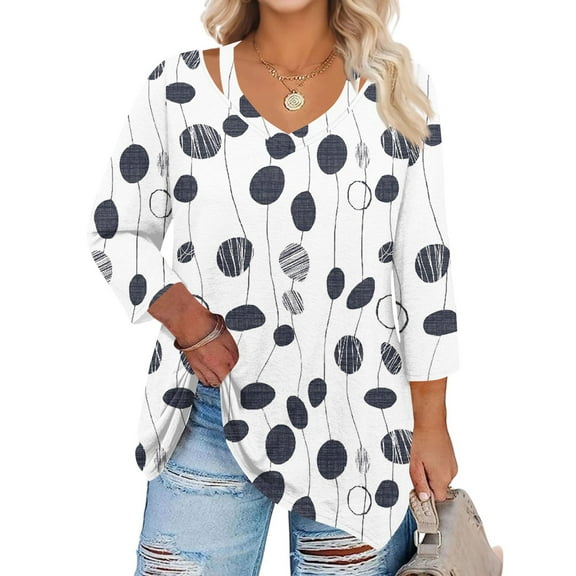WTOBBY Women's Plus Size Floral Print Keyhole Top 3/4 Sleeve Flowy Tunic Casual V-Neck Shirt for Comfortable Everyday Style,Dark Gray L