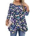 thumbnail image 1 of WTOBBY Women's Plus Size Floral Print Round Neck 3/4 Sleeve Tunic Top Loose Fit Casual Tee for Full Figure Fall Fashion Comfortable Wear,Purple 3XL, 1 of 5