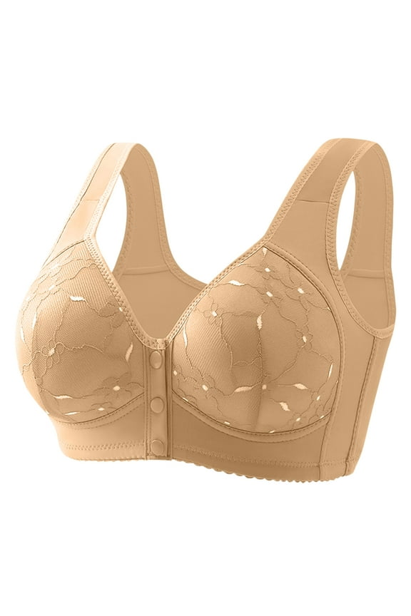 Women's Plus Size Front Closure Wireless Bra with Thick Lined Cups for Enhanced Shape, Vest Style for Comfort, Gathered Design for Support,Complexion 36