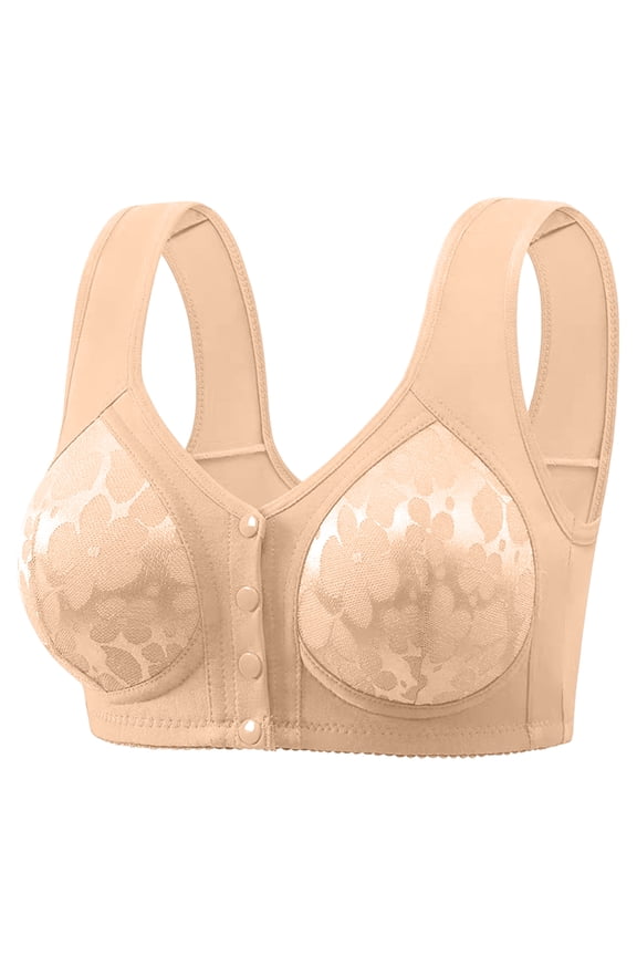 Women's Plus Size Front Closure Wireless Bra with Full Coverage, No Underwire for Comfort, Supportive Design for Larger Busts,Complexion 52