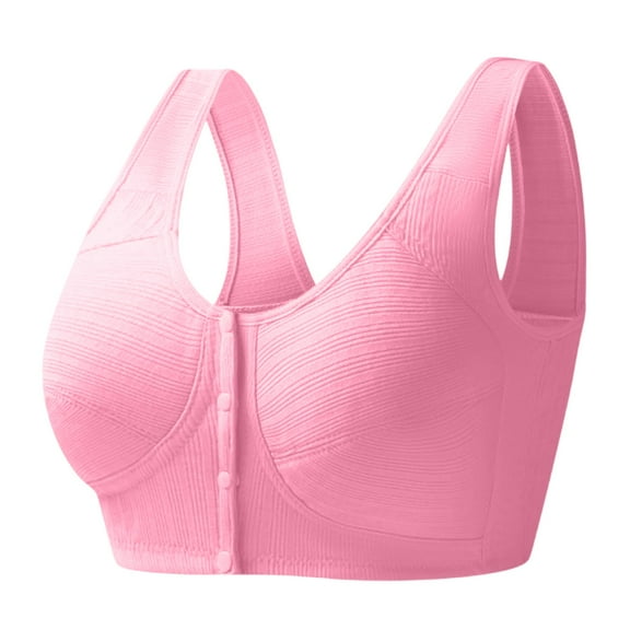 WTOBBY Women's Plus Size Front Closure Wireless Bra with Ribbed Cotton Fabric, Thin and Lightweight for Comfort, No Underwire for Ease,Pink 46