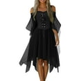 thumbnail image 1 of WTOBBY Women's Plus Size Gothic Halloween Party Dress with Cold Shoulder Design, Butterfly Sleeves, Irregular Hem, and Solid Color in Chiffon Fabric for Casual Wear ,Black L, 1 of 7