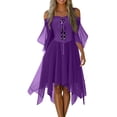 thumbnail image 1 of WTOBBY Women's Plus Size Gothic Halloween Party Dress with Cold Shoulder Design, Butterfly Sleeves, Irregular Hem, and Solid Color in Chiffon Fabric for Casual Wear ,Purple Pink 3XL, 1 of 7