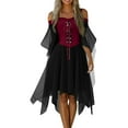 thumbnail image 1 of WTOBBY Women's Plus Size Gothic Halloween Party Dress with Cold Shoulder Design, Butterfly Sleeves, Irregular Hem, and Solid Color in Chiffon Fabric for Casual Wear ,Wine M, 1 of 7