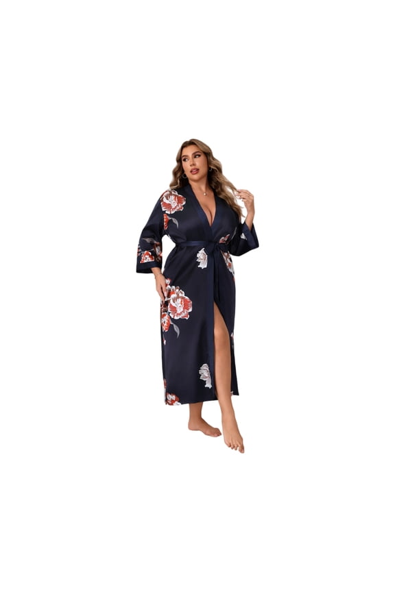 Women's Plus Size Lounge Robe 3X-6X Belted Kimono Long Sleeve Soft Cover Up Comfy Home Wear Sexy Nightwear Loungewear,Black 4XL