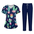 thumbnail image 1 of WTOBBY Women's Plus Size Short Sleeve Printed Scrubs Set with Pockets, V-Neck, Animal Floral Print, 2-Piece Nursing Uniform, Medical Workwear for Caregivers,Dark Blue S, 1 of 6