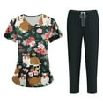 thumbnail image 1 of WTOBBY Women's Plus Size Short Sleeve Printed Scrubs Set with Pockets, V-Neck, Animal Floral Print, 2-Piece Nursing Uniform, Medical Workwear for Caregivers,Multicolor 2XL, 1 of 6