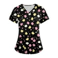 thumbnail image 1 of WTOBBY Women's Plus Size Short Sleeve Printed Scrubs Set, V-Neck with Pockets, Fun Animal Floral Print, 2-Piece Nursing Uniform, Medical Workwear for Healthcare Workers,Black L, 1 of 4