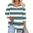 thumbnail image 1 of WTOBBY Women's Plus Size Striped Print Tunic Hollow V-Neck 3/4 Sleeve Shirt Flowy Casual Top for Elegant Comfort Wear,Green 4XL, 1 of 4